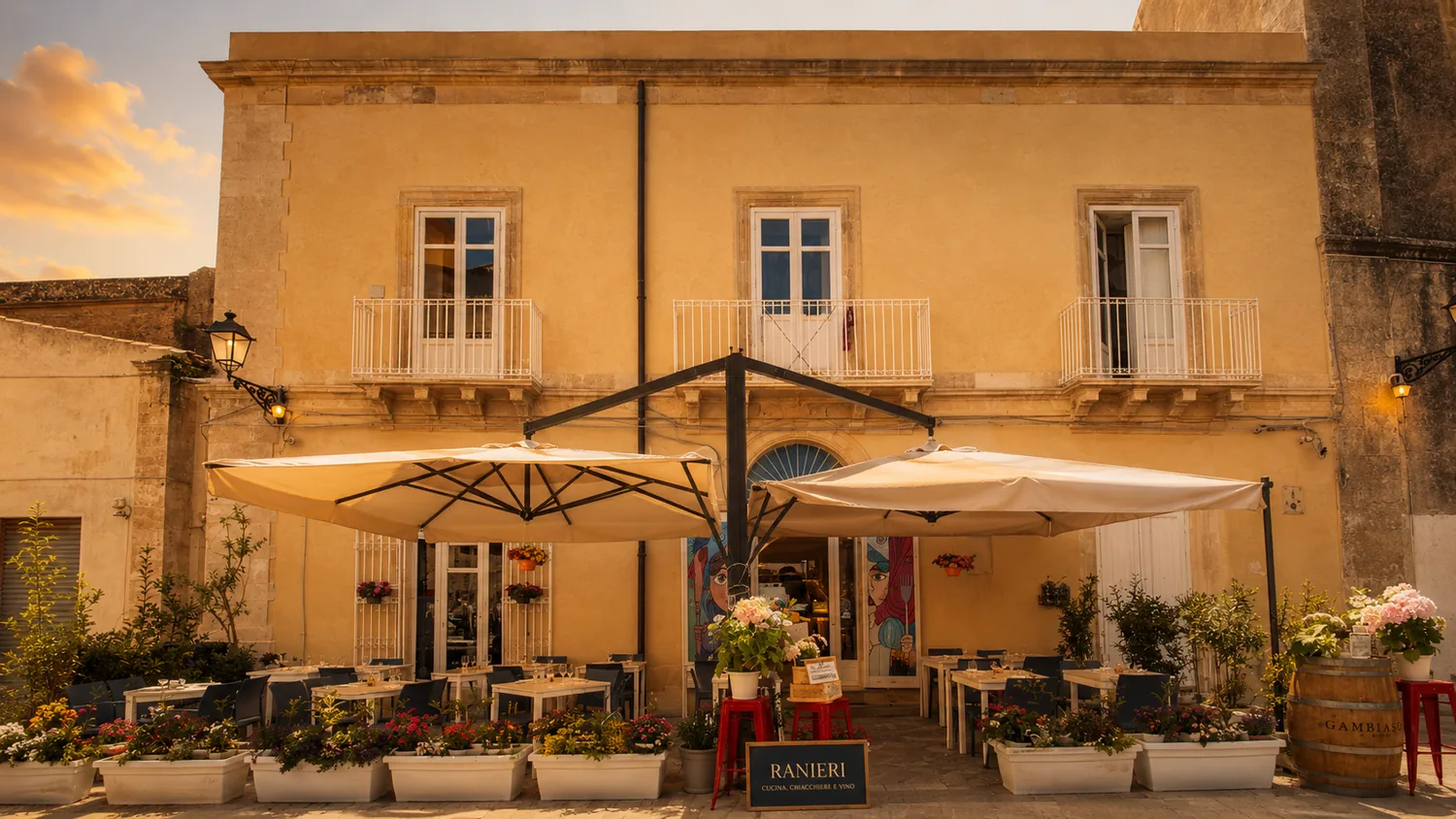 Ranieri restaurant terrace on Piazza San Giuseppe, Ortigia