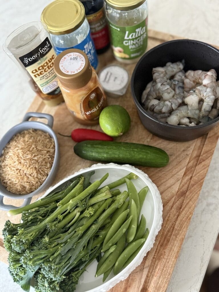 satay king prawn ingredients laid out