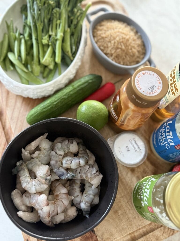 satay king prawn ingredients laid out