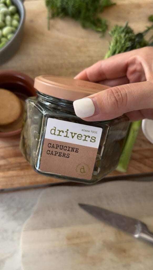 Drivers Pickles capers – briny store cupboard staples for a Scandi-inspired breakfast plate.