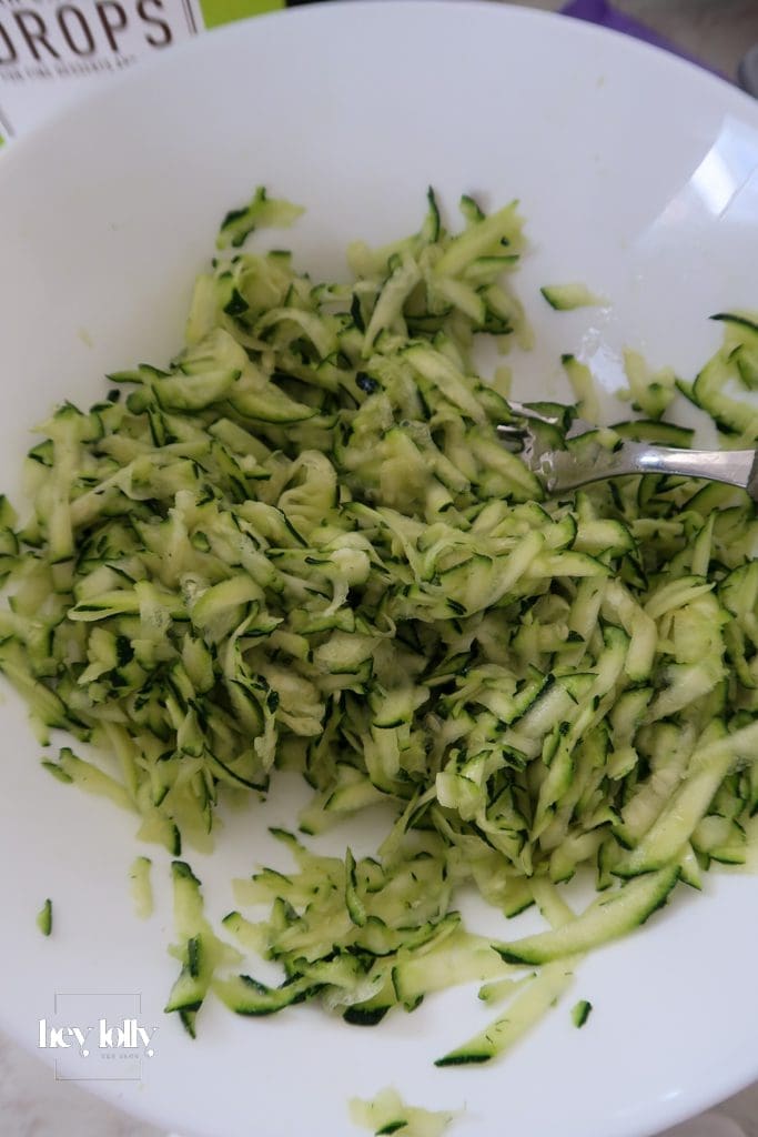 grated courgettes for chocolate and courgette cake
