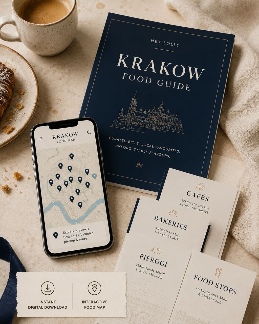 Krakow food guide and interactive food map digital download flat lay