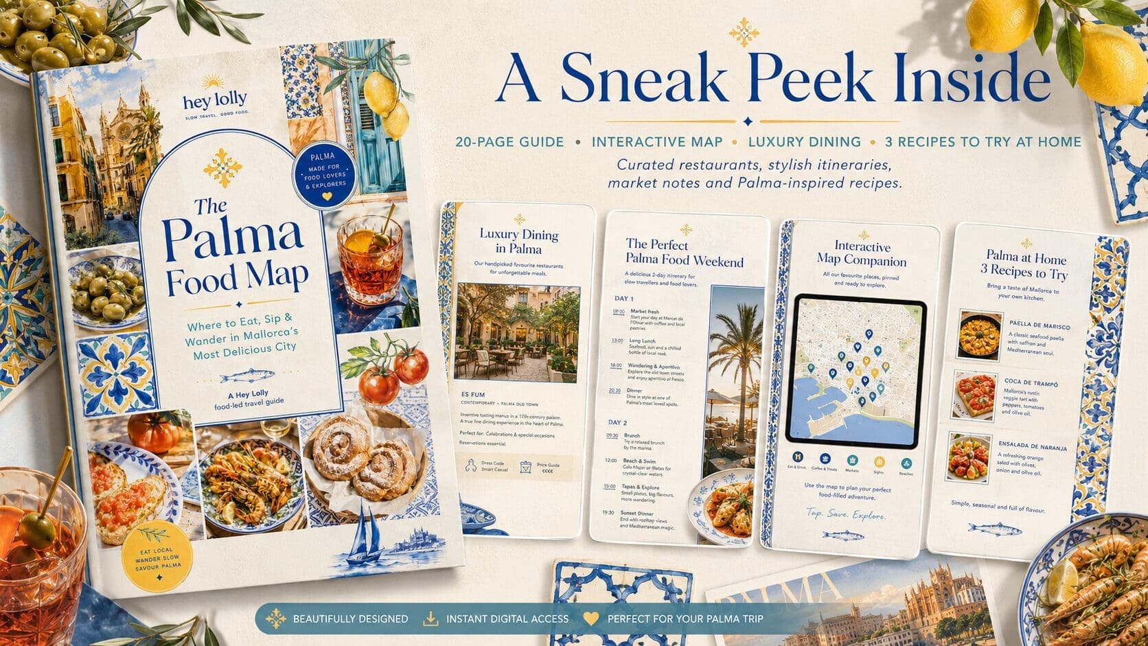 A visual guide to eating out in Palma with Mediterranean food and tile details